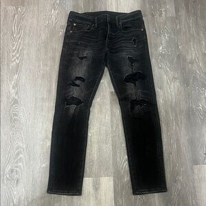 American Eagle Outfitters Men's Black Ripped Skinny Jeans